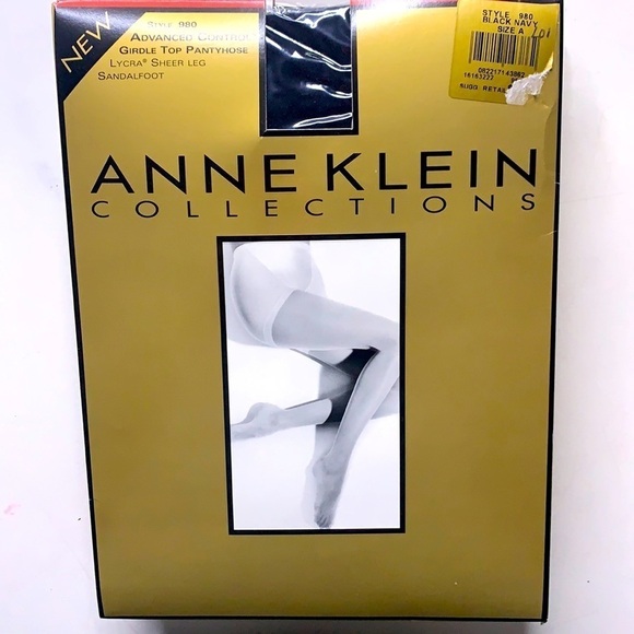 NWT Anne Klein advanced control Girdle top pantyhose style 980 black navy - Picture 1 of 4
